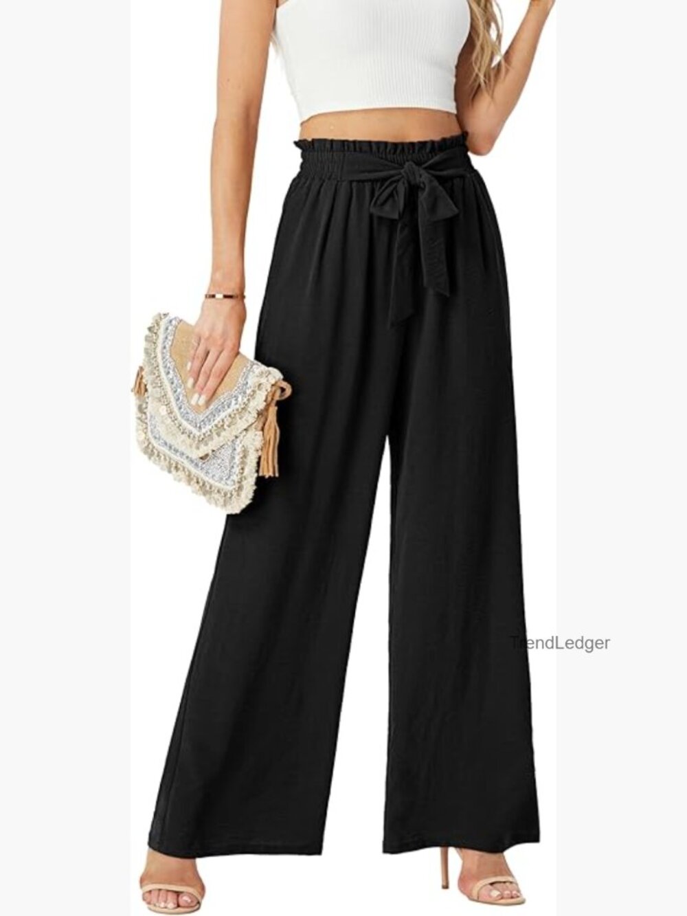 High Waist Wide Leg Flowy Trousers with Pockets